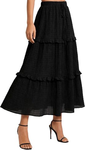 INOGIH Womens Classci Black Renaissance Maxi Skirts, Elegant Long Flowy Boho Skirts for Travle Cosplay in Kuwait