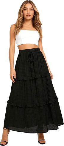 INOGIH Womens Classci Black Renaissance Maxi Skirts, Elegant Long Flowy Boho Skirts for Travle Cosplay in Kuwait