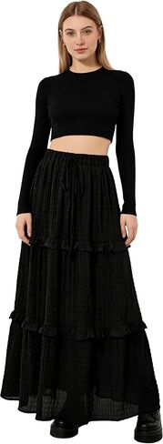 INOGIH Womens Classci Black Renaissance Maxi Skirts, Elegant Long Flowy Boho Skirts for Travle Cosplay in Kuwait