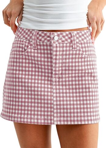 Dqbeng Womens Gingham Mini Skirt Low Rise A Line Plaid Skirt Casual Summer Y2K Going Out Short Skirts with Pockets in Kuwait