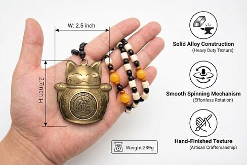 Imperial Maneki Neko Fortune Bracelet - Rotating Brass Lucky Cat Amulet for Wealth & Success - Obsidian & Agate Beaded Blessing Jewelry - Professional Feng Shui Spinner Gift - Ages 14+ in Saudi Arabia