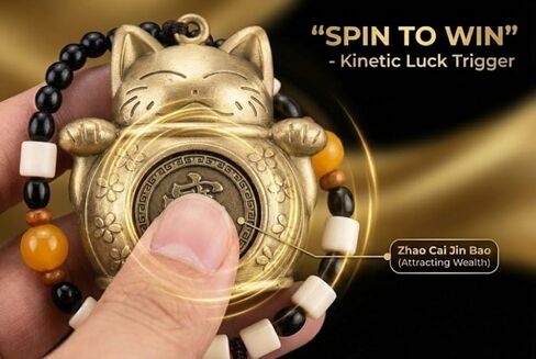 Imperial Maneki Neko Fortune Bracelet - Rotating Brass Lucky Cat Amulet for Wealth & Success - Obsidian & Agate Beaded Blessing Jewelry - Professional Feng Shui Spinner Gift - Ages 14+ in Saudi Arabia