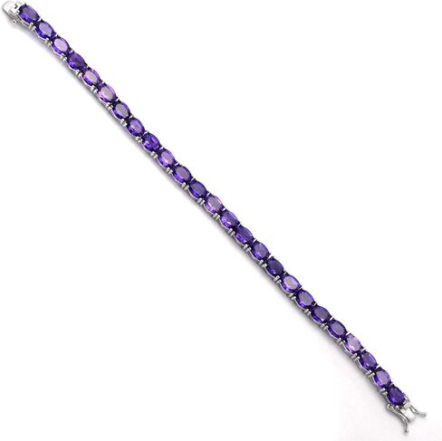 7x5mm Oval Cut Purple Natural Amethyst February Birthstone 16.40 ct. Gemstone 925 Sterling Silver Unisex Tennis Bracelet in Saudi Arabia