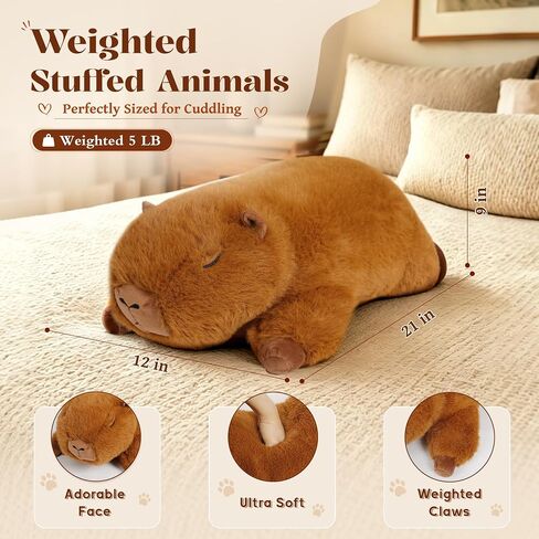 Wepop Capybara Weighted Stuffed Animals 5 Pounds, 21in Capybara Weighted Plush Toy Pillow Heavy Animal Gifts for Kids & Adults in Saudi Arabia