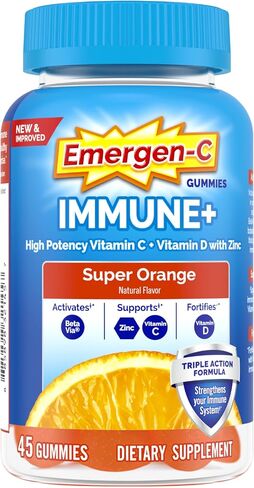 Emergen-C Immune+ Triple Action Immune Support Gummies, BetaVia (R), 1000mg Vitamin C, B Vitamins, Vitamin D and Antioxidants, Super Orange - 45 Count in Saudi Arabia