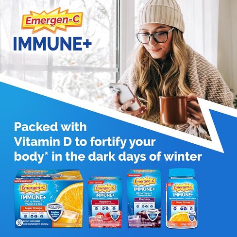 Emergen-C Immune+ Triple Action Immune Support Gummies, BetaVia (R), 1000mg Vitamin C, B Vitamins, Vitamin D and Antioxidants, Super Orange - 45 Count in Saudi Arabia