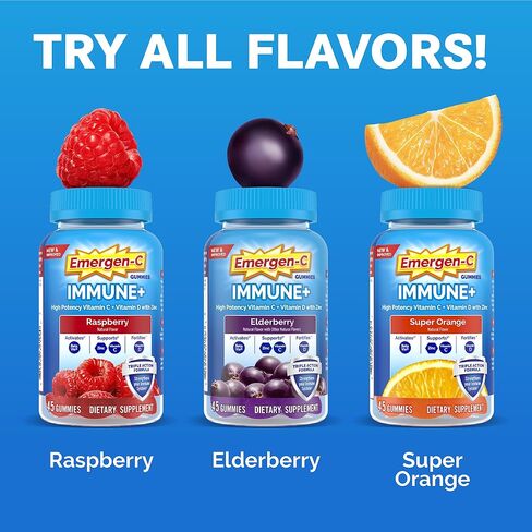 Emergen-C Immune+ Triple Action Immune Support Gummies, BetaVia (R), 1000mg Vitamin C, B Vitamins, Vitamin D and Antioxidants, Super Orange - 45 Count in Saudi Arabia