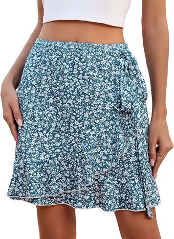 ZAFUL Womens Summer Floral Mini Skirt Cute Ruffle Tie Side Elastic Casual Wrap Short Skirts for Beach Vacation 2026 in Kuwait