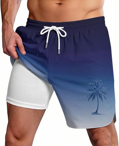 Men's Double-Layer Pixel Pattern Swim Trunks Quick-Drying surf Shorts Double-Layer Breathable Double-Pocket Design in Saudi Arabia