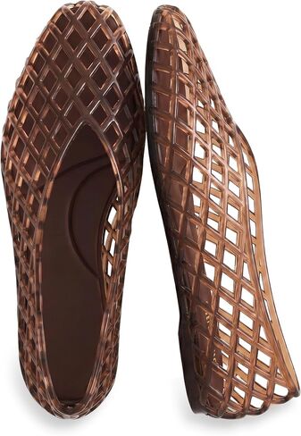 Molozoey Jelly Shoes Women Casual Slip on Mesh Ballet Flats Comfortable Jelly Sandals for Women Beige Hollow Breathable Summer Sandals in Saudi Arabia