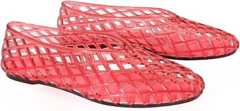 Agodor Jelly Mary Jane Flat Mesh Ballet Flats for Women, Closed Square Toe Hollow Jellies Beach Flat Sandals Slip on Ballerina Dress Jelly Shoes in Kuwait