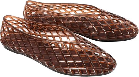 Agodor Jelly Mary Jane Flat Mesh Ballet Flats for Women, Closed Square Toe Hollow Jellies Beach Flat Sandals Slip on Ballerina Dress Jelly Shoes in Kuwait