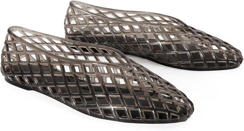 Agodor Jelly Mary Jane Flat Mesh Ballet Flats for Women, Closed Square Toe Hollow Jellies Beach Flat Sandals Slip on Ballerina Dress Jelly Shoes in Kuwait