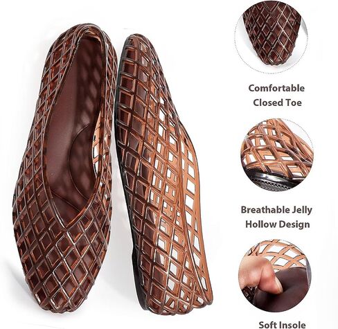 Agodor Jelly Mary Jane Flat Mesh Ballet Flats for Women, Closed Square Toe Hollow Jellies Beach Flat Sandals Slip on Ballerina Dress Jelly Shoes in Kuwait