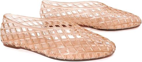 Agodor Jelly Mary Jane Flat Mesh Ballet Flats for Women, Closed Square Toe Hollow Jellies Beach Flat Sandals Slip on Ballerina Dress Jelly Shoes in Kuwait