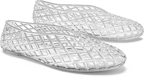 Agodor Jelly Mary Jane Flat Mesh Ballet Flats for Women, Closed Square Toe Hollow Jellies Beach Flat Sandals Slip on Ballerina Dress Jelly Shoes in Kuwait