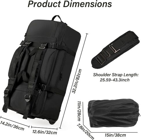 Rolling Duffle Bag with Wheels, 90L 32-inch Large Foldable Travel Duffel Bags Durable Tear-resistant Heavy-duty Luggage Bag (Black) in Saudi Arabia