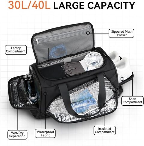 reeyee 30L Cordura 3-Way Convertible Duffle Backpack, Heavy-Duty Waterproof Sports Gym Bag with Shoe Compartment, 3-in-1 Travel Carry-on (Backpack/Duffle/Shoulder Bag) for Business, Sports & Outdoors in Kuwait