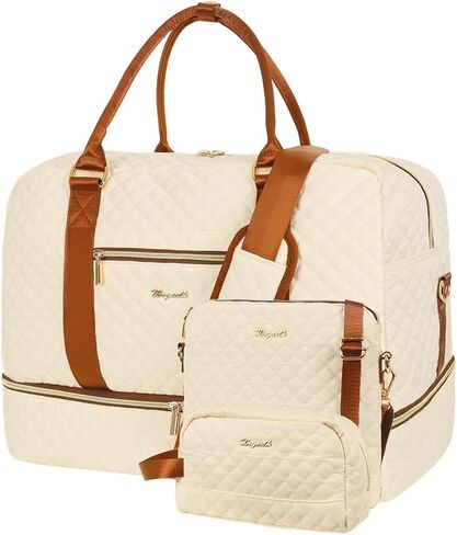 Wogarl 3PCS Weekender Bags for Women Large Overnight Bag Weekend Travel Duffel Bag Carry on Shoulder with Shoe Compartment Toiletry Bag Satchel Bag for Travel Business Gym,Brown Cow in Kuwait