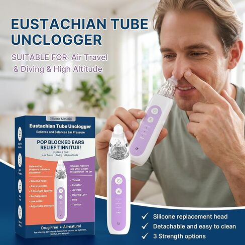 Eustachian Tube Ear Pressure Relief Device Portable Ear Popper for Airplane Travel, Diving Altitude Changes Non-Invasive Ear Unclogger with 3 Adjustable Settings for Clogged Ears Tinnitus Pressure in Saudi Arabia