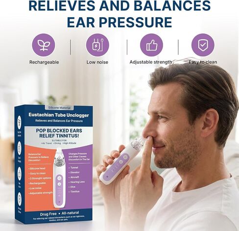 Eustachian Tube Ear Pressure Relief Device Portable Ear Popper for Airplane Travel, Diving Altitude Changes Non-Invasive Ear Unclogger with 3 Adjustable Settings for Clogged Ears Tinnitus Pressure in Saudi Arabia