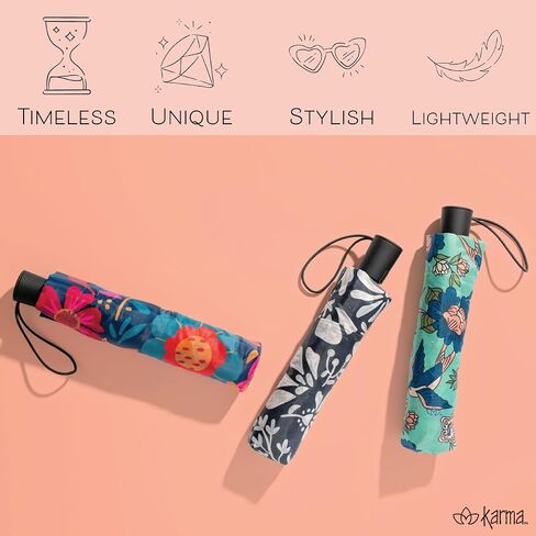Karma, Travel Umbrella Compact Folding Umbrellas Lighweight Auto Open Close for Women Parasol, Raven in Kuwait