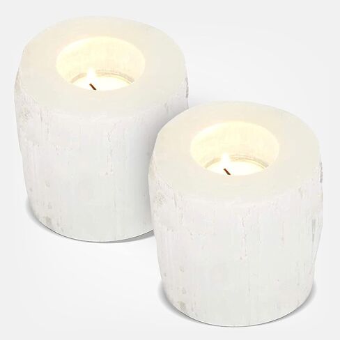 Himalayan Glow Selenite Crystal Candle Holder, Natural Tea Light Candlestick Holder, Reiki, Chakra, Crystals and Healing Stones Best for Gift & Home Decor - Pack of 2 in Saudi Arabia
