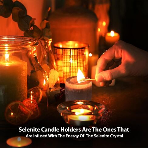 Himalayan Glow Selenite Crystal Candle Holder, Natural Tea Light Candlestick Holder, Reiki, Chakra, Crystals and Healing Stones Best for Gift & Home Decor - Pack of 2 in Saudi Arabia