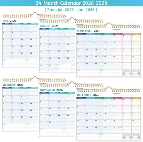 2025-2026 Wall Calendar - Jul 2025 –Dec 2026, 18 Months Calendar 2025-2026, 14.57 x 11.42 In, 2025-2026 Calendar, Monthly Calendar with Ruled Blocks, Thick Paper, Holidays, To-do ＆ Notes, Blue & Grey in Kuwait