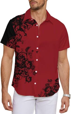 Print Shirt for Men - Short Sleeve Hawaiian Button Down Casual Vacation Shirt in Saudi Arabia