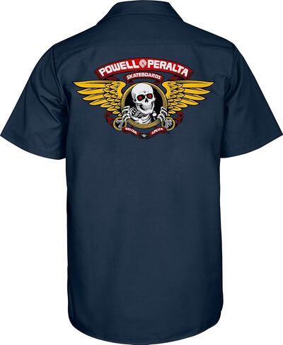قميص عمل Powell Peralta Winged Ripper، أزرق داكن، 2XL in Kuwait