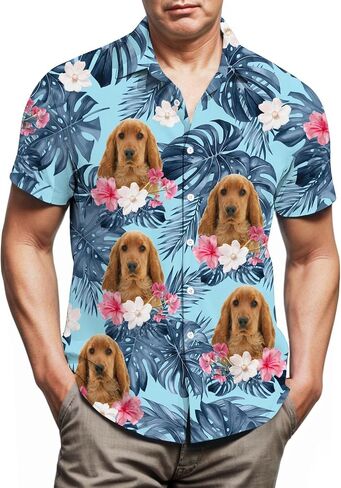 Cocker Spaniel Hawaiian Shirts for Men,Button Down Beach Casual Shirtss in Saudi Arabia