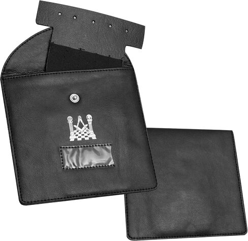 MASONS & REENACTMENT HUB Masonic Regalia Pocket Jewel Holder Case – Leather Carry Wallet with Soft Lining for Freemason Lodge Jewels, Pins & Badges - Square Compass & Pillers - Printed (Medium) in Kuwait