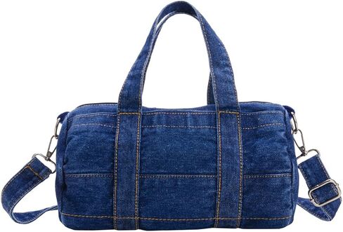 Denim Purse Barrel Crossbody Shoulder Bag Jean Minimalist Satchel Top Handle Round Bucket Handbag with Zipper in Kuwait