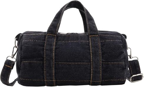 Denim Purse Barrel Crossbody Shoulder Bag Jean Minimalist Satchel Top Handle Round Bucket Handbag with Zipper in Kuwait