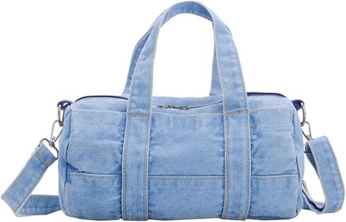 Denim Purse Barrel Crossbody Shoulder Bag Jean Minimalist Satchel Top Handle Round Bucket Handbag with Zipper in Kuwait
