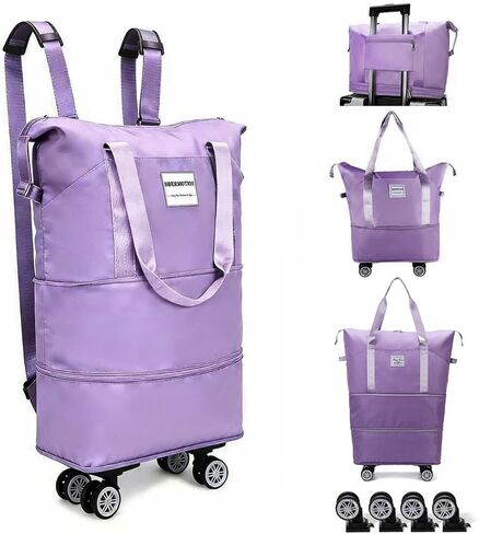 Expandable Rolling Duffle Bag - Large Carry-On With Spinner Wheels, Foldable Weekend Travel Bag, 28-58L Capacity（Backpack-Purple） in Saudi Arabia