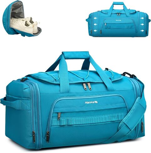 Hanke Gym Bag for Men Women, Expandable 45L-55L Large Capacity Travel Duffle Bag, 3-in-1 Weekender Backpack with Shoe Compartment & Wet Pocket, Durable Water-Resistant, Black in Saudi Arabia