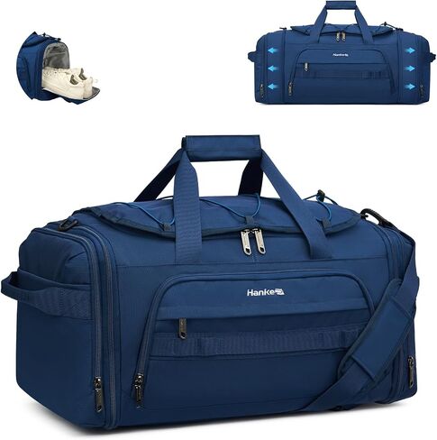 Hanke Gym Bag for Men Women, Expandable 45L-55L Large Capacity Travel Duffle Bag, 3-in-1 Weekender Backpack with Shoe Compartment & Wet Pocket, Durable Water-Resistant, Black in Saudi Arabia