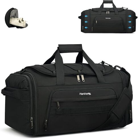 Hanke Gym Bag for Men Women, Expandable 45L-55L Large Capacity Travel Duffle Bag, 3-in-1 Weekender Backpack with Shoe Compartment & Wet Pocket, Durable Water-Resistant, Black in Saudi Arabia