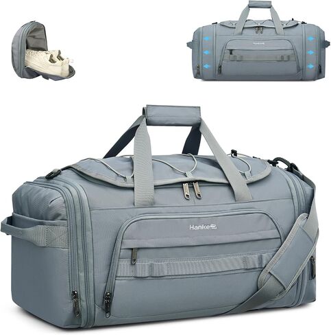 Hanke Gym Bag for Men Women, Expandable 45L-55L Large Capacity Travel Duffle Bag, 3-in-1 Weekender Backpack with Shoe Compartment & Wet Pocket, Durable Water-Resistant, Black in Saudi Arabia