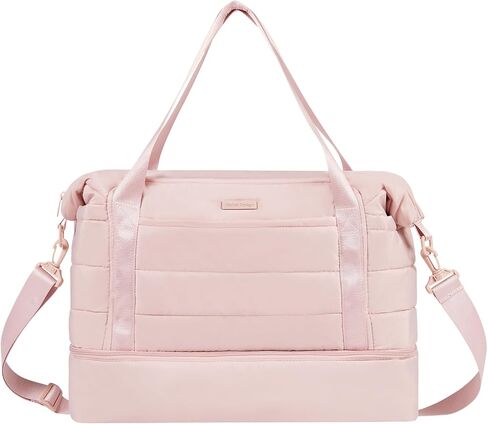 NISHEL Double-layer Weekender Bags for Women, Personal Item Duffle Bag with Shoes Compartment, Large Capacity Travel Bag, Overnight Luggage Bag with Pocket, Pink in Saudi Arabia