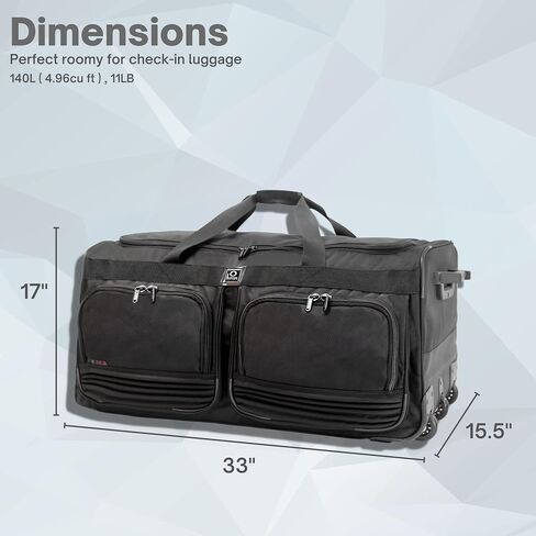 J World New York Brighton Travel Duffle Bags –33 Inch Duffel Bag with Wheels –Multiple Compartment Rolling Duffle Bag–Lock and Pull Handle–Reinforced Handles–Heavy Duty 1680D Ballistic Polyester in Kuwait