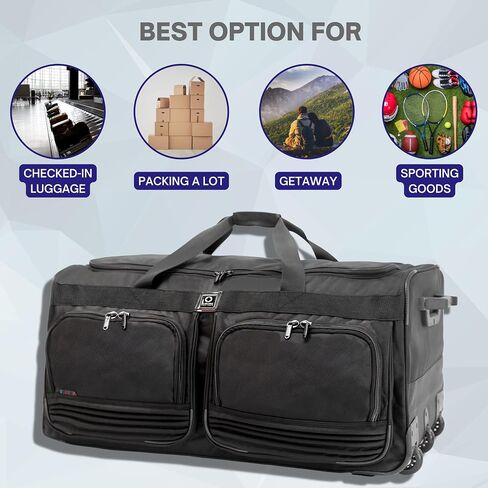 J World New York Brighton Travel Duffle Bags –33 Inch Duffel Bag with Wheels –Multiple Compartment Rolling Duffle Bag–Lock and Pull Handle–Reinforced Handles–Heavy Duty 1680D Ballistic Polyester in Kuwait