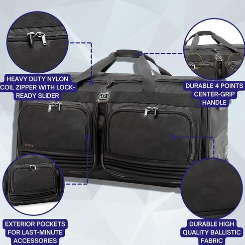 J World New York Brighton Travel Duffle Bags –33 Inch Duffel Bag with Wheels –Multiple Compartment Rolling Duffle Bag–Lock and Pull Handle–Reinforced Handles–Heavy Duty 1680D Ballistic Polyester in Kuwait