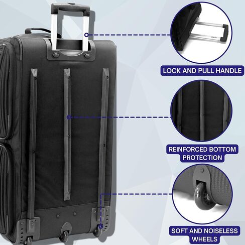 J World New York Brighton Travel Duffle Bags –33 Inch Duffel Bag with Wheels –Multiple Compartment Rolling Duffle Bag–Lock and Pull Handle–Reinforced Handles–Heavy Duty 1680D Ballistic Polyester in Kuwait