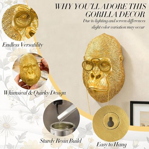 Juedawyal Gold Animal Head for Wall, Resin Gorilla Animal Heads Wall Decor Sculpture Vintage Wall Art for Eclectic Gallery Wall Entryway Bar Living Room Home Office in Saudi Arabia