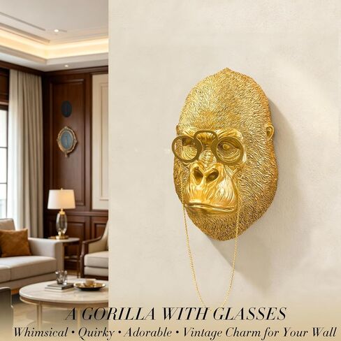 Juedawyal Gold Animal Head for Wall, Resin Gorilla Animal Heads Wall Decor Sculpture Vintage Wall Art for Eclectic Gallery Wall Entryway Bar Living Room Home Office in Saudi Arabia