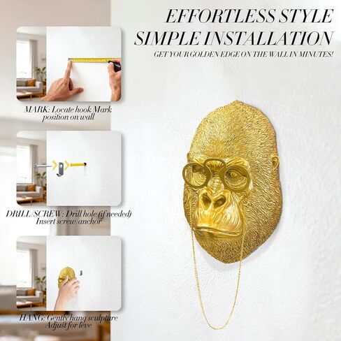 Juedawyal Gold Animal Head for Wall, Resin Gorilla Animal Heads Wall Decor Sculpture Vintage Wall Art for Eclectic Gallery Wall Entryway Bar Living Room Home Office in Saudi Arabia