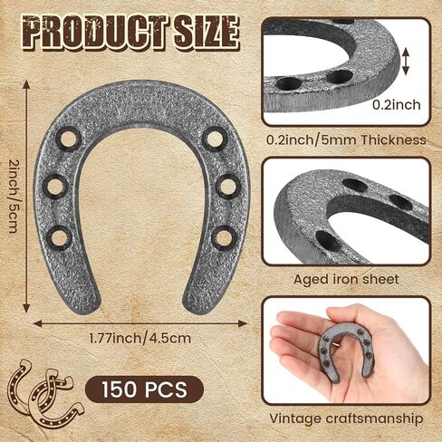 Gisafai 150 Pack 1.77 x 2 Inch Cast Iron Horseshoe for Crafts or Decor Western Theme Wall Decor Mini Older Iron Horseshoes for Wall Hung Durable Horseshoe for Good Lucky Party Favor Decoration in Kuwait